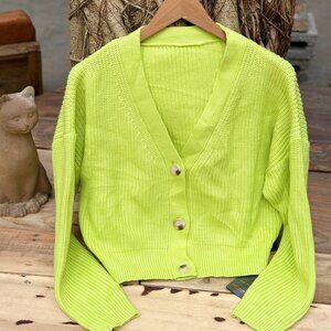 Trendy Neon Green Cropped Cardigan Sweater